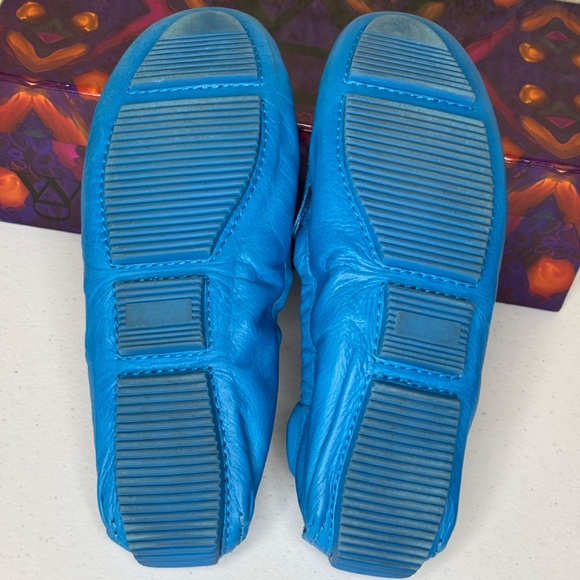 Diana Warner Turquoise Blue Leather Foldy Driving Loafer Women's Size 38/7 - Picture 6 of 12